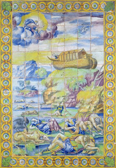 Tile depicting the Story of Noah: The Ark on Mount Ararat after the Flood by Masseot Abaquesne